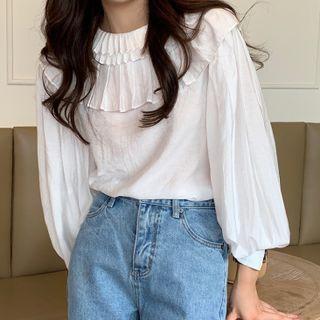 Accordion Pleated Panel Plain Blouse White - One Size