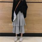 Crew-neck Long-sleeve Knit Top / Midi Tiered Skirt