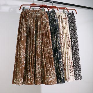 Floral Print Accordion Pleat A-line Midi Skirt