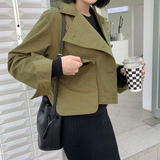 Flap-front Cropped Trench Jacket