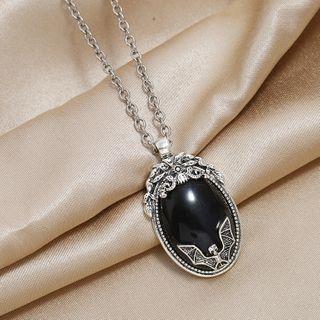 Bat Gemstone Pendant Necklace Black - One Size