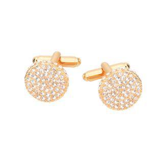 Simple Bright Plated Gold Geometric Round Cufflinks With Austrian Element Crystal Golden - One Size
