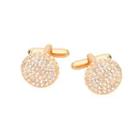Simple Bright Plated Gold Geometric Round Cufflinks With Austrian Element Crystal Golden - One Size