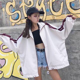 Striped-trim Zip-up Baseball Jacket
