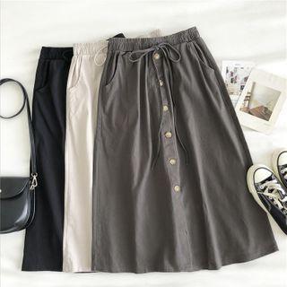Plain Single-breasted Lace-up Skirt