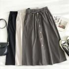 Plain Single-breasted Lace-up Skirt