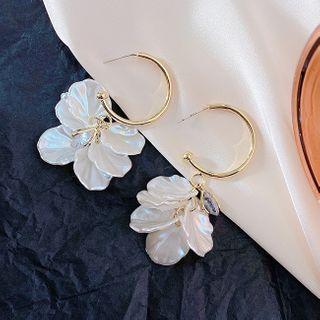 Flower Open Hoop Earring 1 Pair - Shell Earring - One Size