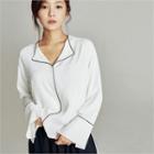 Open-placket Piped Blouse