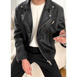 Faux-leather Zip-up Biker Jacket