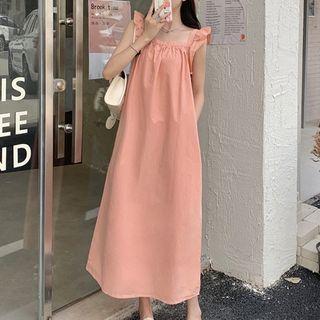 Ruffled Strap A-line Dress Pink - One Size