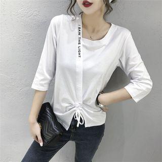 3/4-sleeve Lettering Drawstring T-shirt