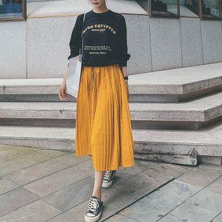 Long Sleeve Letter Print Pleated Mock Two Piece Dress
