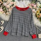 Round-neck Color-block Striped Long-sleeve Top