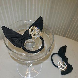 Rhinestone Ribbon Hair Tie 1 Pc - Black - One Size