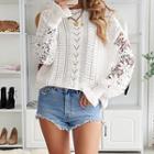 Long-sleeve Lace Trim Cable-knit Sweater