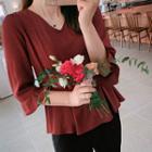 V-neck Lace-detail Ruffle-hem Top