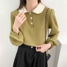 Two Tone Pleated Button-up Top