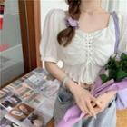 Square-neck Lace-up Corset Blouse White - One Size