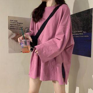 Long-sleeve Side-slit T-shirt / Camisole Top