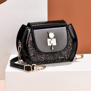 Glitter Panel Patent Crossbody Bag