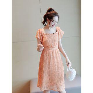 Off-shoulder Short-sleeve Chiffon A-line Dress