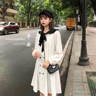 Long Sleeve Sailor Collar Buttoned A-line Dress