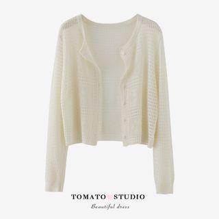 Plain Cutout Oversize Cardigan Almond - One Size
