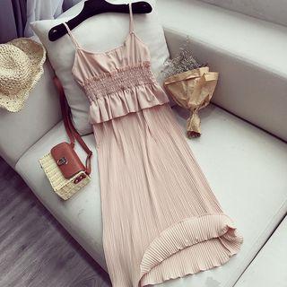 Plain Pleated Hem Spaghetti Strap Dress