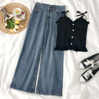 Ruffled Buttoned Camisole Top / Wide-leg Jeans
