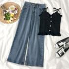 Ruffled Buttoned Camisole Top / Wide-leg Jeans