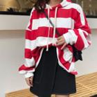 Color-block Striped Loose-fit Hooded Sweatshirt
