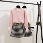 Frilled Trim Sweater / Houndstooth A-line Skirt / Set