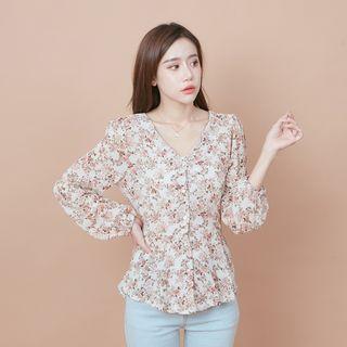 Long-sleeve Floral Shirt 01 - Pink - One Size
