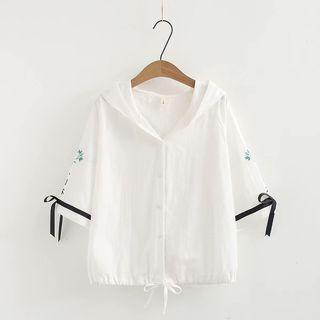 Elbow-sleeve Hooded Print Light Jacket White - One Size
