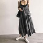 Spaghetti-strap Flared Long Dress
