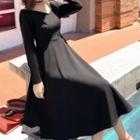 Long-sleeve Off-shoulder V-neck A-line Dress