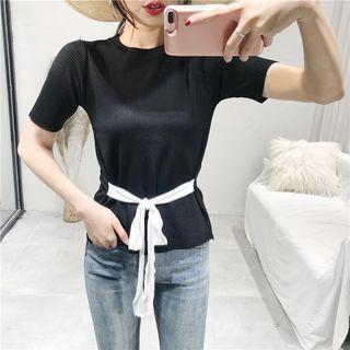 Short-sleeve Tie-waist Knit Top