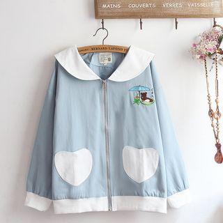 Color Block Embroidered Zip Jacket