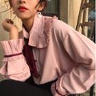 Ruffle Bow-accent Long-sleeve Loose-fit Blouse