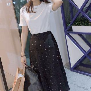 Set Of 2: Short-sleeve Top + Dotted Mermaid Skirt