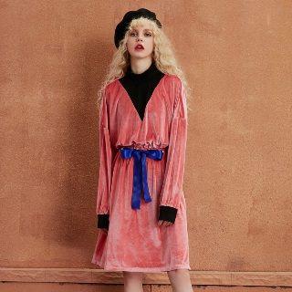 Long-sleeve Mock-neck Paneled Drawstring Dress