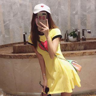 Short-sleeve Heart Print A-line Mini Dress