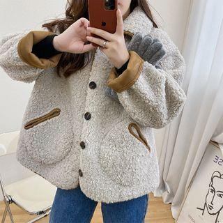 Fleece Buttoned Coat Khaki - One Size