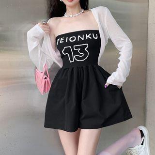 Strapless Lettering Romper / Cardigan