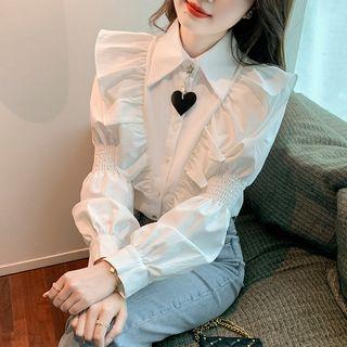 Long-sleeve Frill Trim Heart Blouse