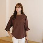 Elbow-sleeve Zip-back Top