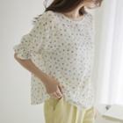 Round-neck Floral Silky Blouse