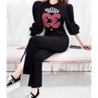 Letter Pullover & Slit Pants Sweatsuit Set