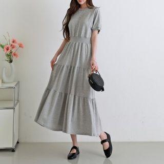 Band-waist Tiered Maxi T-shirt Dress