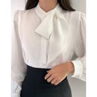 Scarf-neck Puff-sleeve Blouse